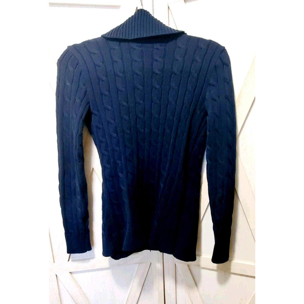 Lauren Ralph Lauren Cable Knit Buckled Cardigan Sweater Navy Blue Women’s XS - Picture 3 of 6